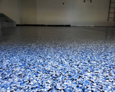 Custom Colors blue and white epoxy floor
